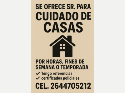  Le cuido su casa cuando salga a fiestas o veraneo 