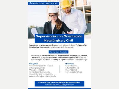  Supervisor/a Tcnico Especialista  Obras Civiles y Metalurgica 