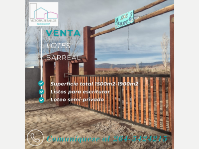 Terrenos Venta San Juan Venta de Lotes En Barreal de 1500m2