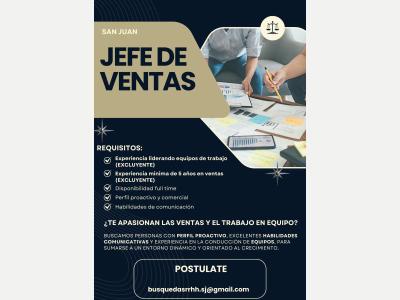 Ofertas de Trabajo en San Juan  JEFE DE VENTAS