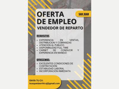 Ofertas de Trabajo en San Juan  VENDEDOR DE REPARTO