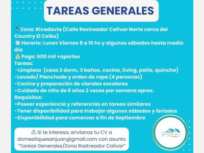 Ofertas de Trabajo en San Juan  Tareas Generales del Hogar