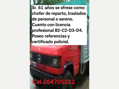 Busqueda de Trabajo  Busco trabajo de chofer.