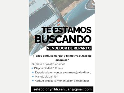Ofertas de Trabajo en San Juan  VENDEDOR DE REPARTO
