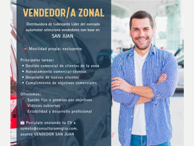 Vendedor zonal Lubricantes 