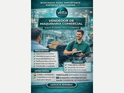 Pedidos BUSCAMOS VENDEDORES (PREVENTISTAS) DE MAQUINARIA COMERCIAL 