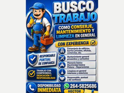  Me ofrezco para mantenimiento y limpieza con experiencia. 