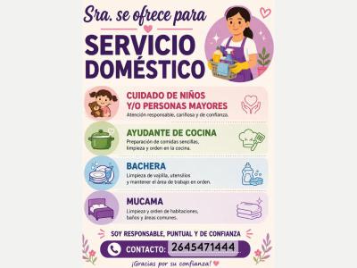  Se ofrece srta para empleada dom�stica y/o cuidado de ni�os 