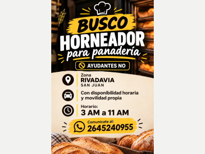 Pedidos Horneador para panader�a 